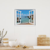 Ontspannend strand oceaanzicht nepraam poster (Keuken)