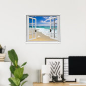 Ontspannend strand zeezicht nepraam poster (Thuiskantoor)