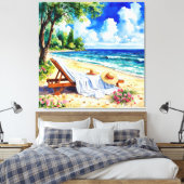 Ontspannend strandtafereel met ligstoel canvas afdruk (Insitu (Slaapkamer))
