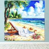 Ontspannend strandtafereel met ligstoel canvas afdruk (Insitu (Houten vloer))