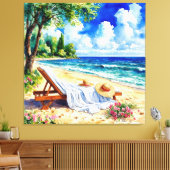 Ontspannend strandtafereel met ligstoel canvas afdruk (Insitu (Woonkamer))
