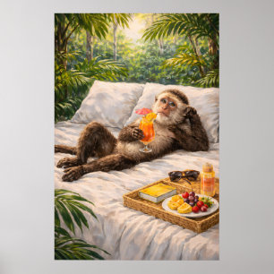 Ontspannende Apen Cocktail Print, Tropische Jungle Poster