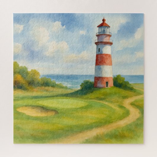 Ontspannende Aquarel Vuurtoren Golfbaan Legpuzzel (Verticaal)