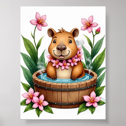 Ontspannende Capybara Bubbelbad Gezellige Spa Dag  Poster (Voorkant)