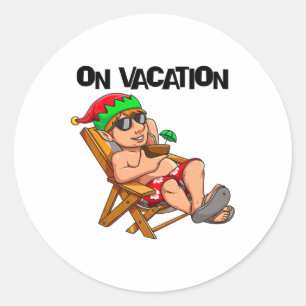 Ontspannende Elf Op Zomer Vakantie Op Strand Kerst Ronde Sticker