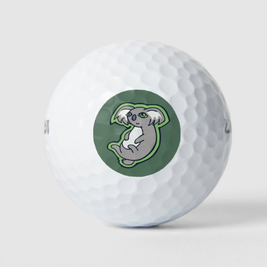 Ontspannende Glimlach Grijs Koala Groen Tekeningso Golfballen (Voorkant)