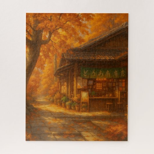 Ontspannende herfst cafe legpuzzel (Verticaal)