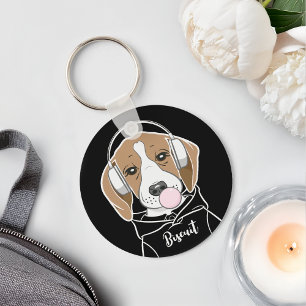 Ontspannende hond met kauwgom Schattige grappige b Sleutelhanger