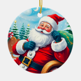 Ontspannende Kerstman Slede Gloed Vrolijke Kerstfe Keramisch Ornament