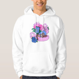 Ontspanning bij het zwembad met blauwe haren en pu hoodie