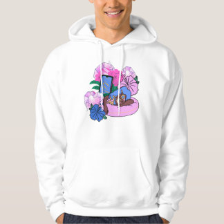 Ontspanning bij het zwembad met blauwe haren en pu hoodie