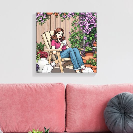 ontspanningsdag | Vrouwen met Planten, katten en k Canvas Afdruk (Insitu (Woonkamer))