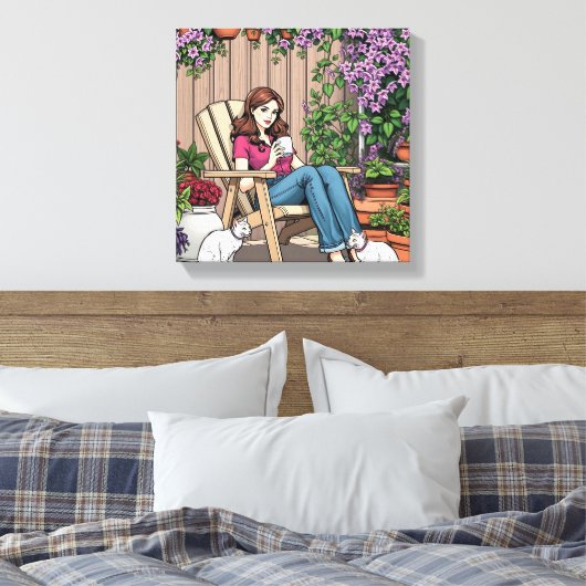 ontspanningsdag | Vrouwen met Planten, katten en k Canvas Afdruk (Insitu (Slaapkamer))