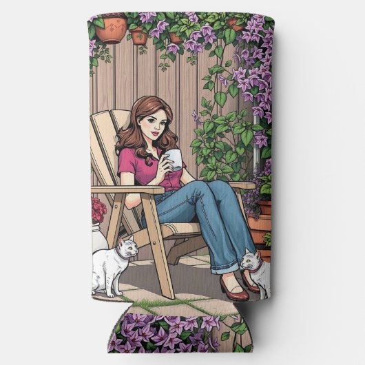 ontspanningsdag | Vrouwen met Planten, katten en k Seltzer Blikjeskoeler (Achterkant)