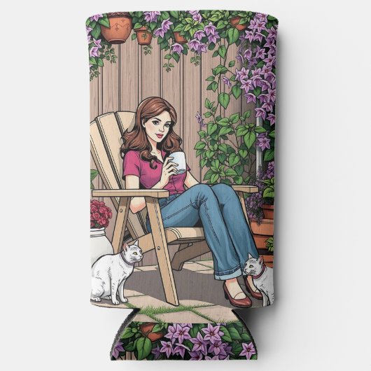 ontspanningsdag | Vrouwen met Planten, katten en k Seltzer Blikjeskoeler (Voorkant)