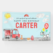 Ontsteek Fire Truck Brandweerman Kinderen Verjaard Spandoek (Horizontaal)