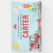 Ontsteek Fire Truck Brandweerman Kinderen Verjaard Spandoek (Verticaal)