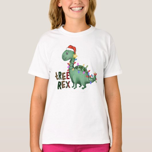 Ontstoken dinosaurus T-shirt, Kinder T-Rex kerstbo T-shirt (Voorkant)