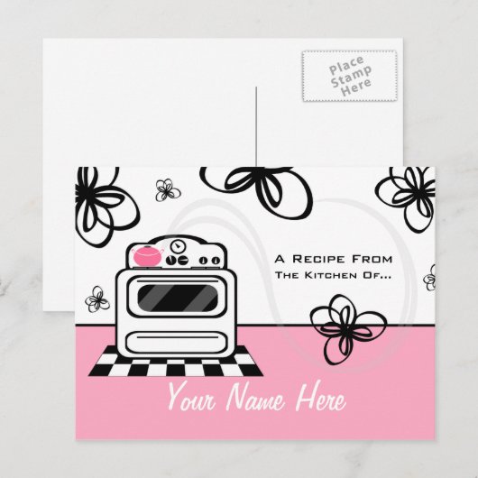 Ontvang Briefkaart - Retro Stove Modern Pink Kitch (Voorkant / Achterkant)