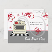 Ontvang Briefkaart - Retro Stove Modern Red Kitche (Voorkant / Achterkant)