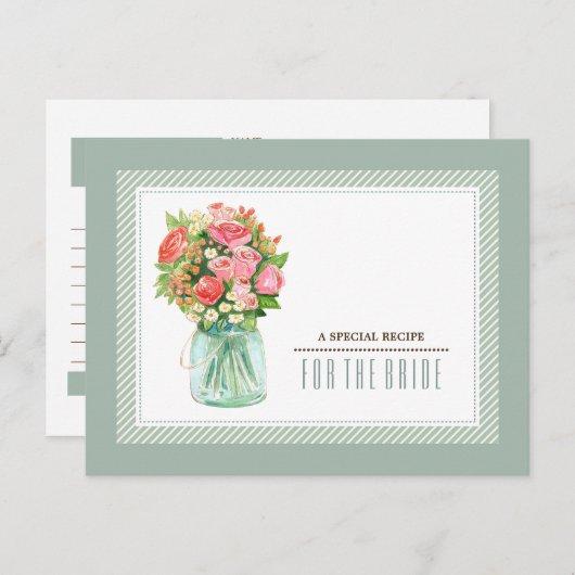 Ontvang de Bride. Mason Jar Floral Wedding Briefkaart (Voorkant / Achterkant)