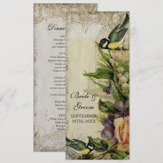 Ontvang menu Geel Song Bird Cage Floral (Voorkant / Achterkant)