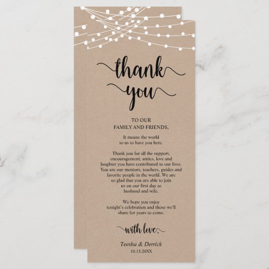 Ontvang plaatsinstelling Dank u, Kraft-kaarten Programmakaart (Voorkant / Achterkant)