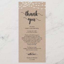 Ontvang plaatsinstelling Dank u, Kraft-kaarten Programmakaart