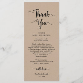 Ontvang plaatsinstelling Dank u, Kraft-kaarten Programmakaart