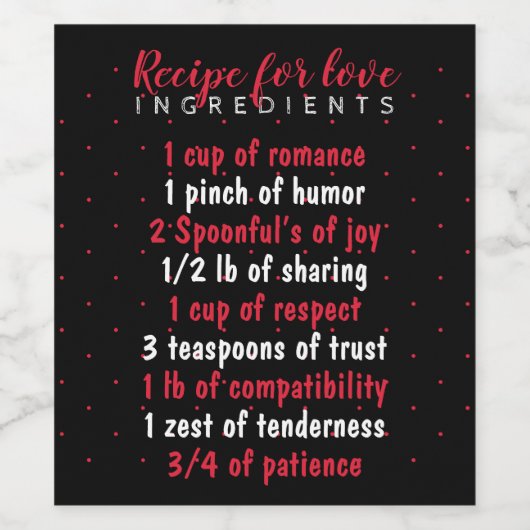 Ontvang valentijnen voor liefdesingrediënten wijn etiket (Enkel label)