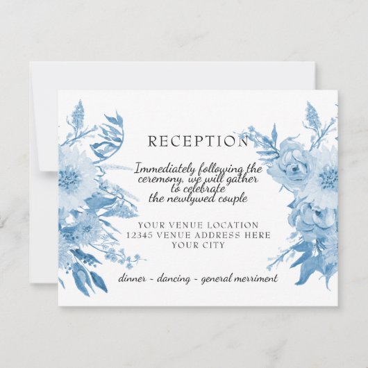 Ontvang Waterverf Light Blue in White Floral RSVP Kaartje (Voorkant)