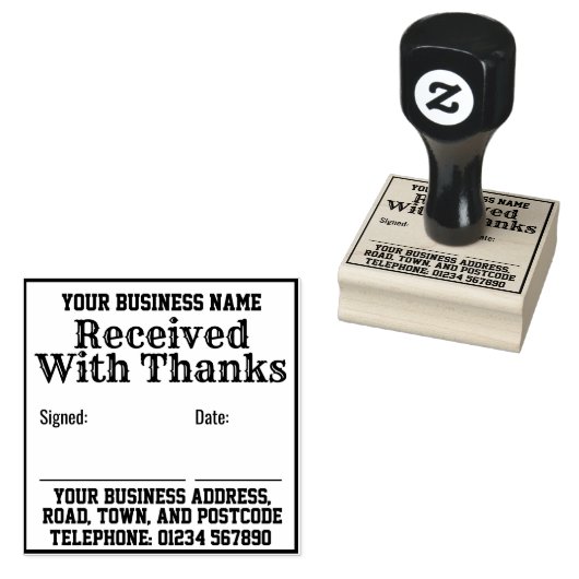 Ontvangen met Bedankt met naam, adres. Ontvangstbe Rubberstempel (Gestempeld)