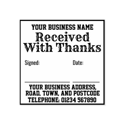 Ontvangen met Bedankt met naam, adres. Ontvangstbe Rubberstempel (Afrduk)