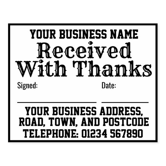 Ontvangen met Bedankt met naam, adres. Ontvangstbe Rubberstempel (Afrduk)