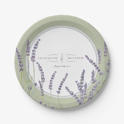 Ontvanger Franse lavender Floral Waterverf Papieren Bordje (Voorkant)