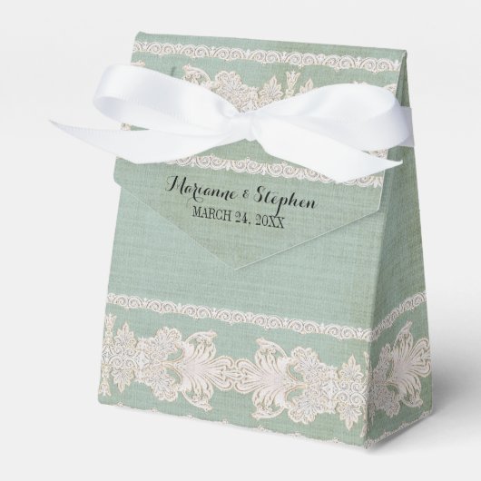 Ontvanger Rustic Lace w Aged  Linen Bedankdoosjes (Voorkant Zijde)