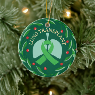 Ontvanger van longtransplantatie aangepaste kerst keramisch ornament