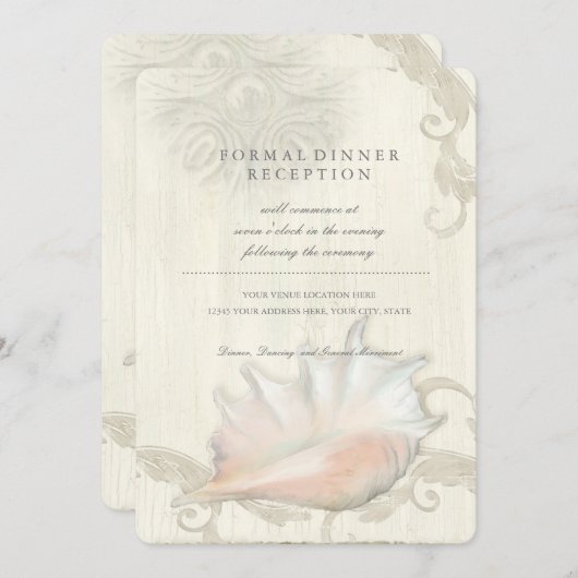 Ontvanging Shore Beach Seashell Conch Shell Weddin Kaart (Voorkant / Achterkant)