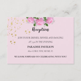 Ontvanging van de gefragmenteerde roze rozen wedde informatiekaartje