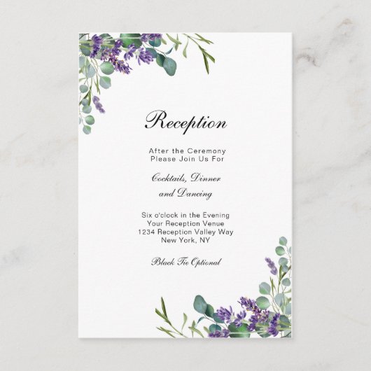 Ontvanging van het huwelijk van Lavender Eucalytus Informatiekaartje (Voorkant)