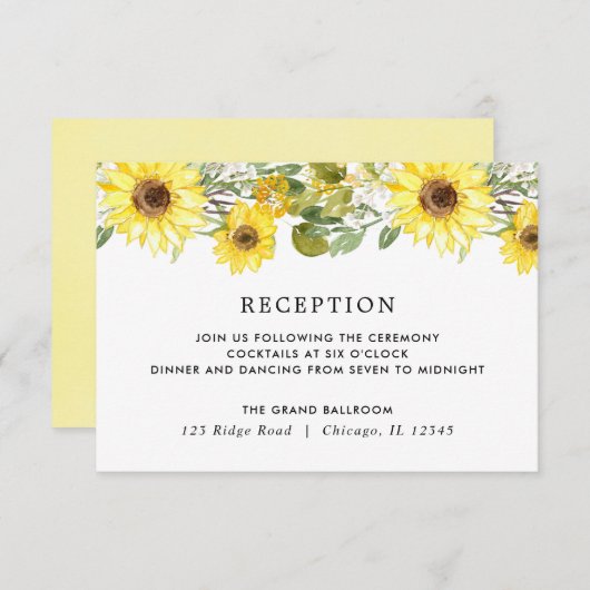 Ontvanging van waterverven voor zonnebloembruiloft informatiekaartje (Voorkant / Achterkant)