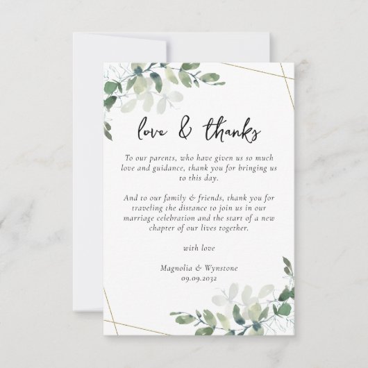 Ontvangingstabel voor eucalyptus Weddenschappen Bedankkaart (Voorkant)