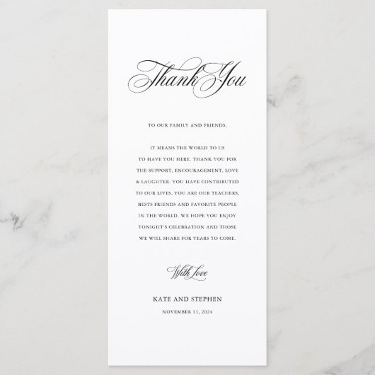 Ontvangingstabel voor legante bruiloft - Bedankt v Menu (Voorkant)