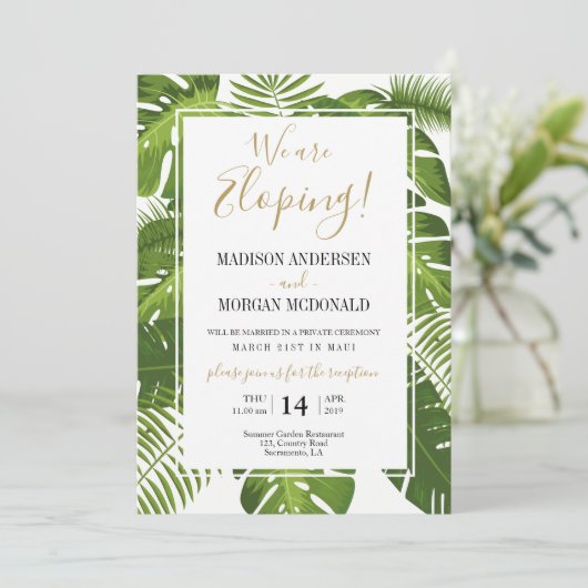 Ontvangingsuitnodiging voor Tropical Elopement Kaart (Staand voorkant)