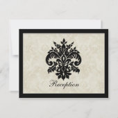 Ontvangingsuitnodiging, zwart in Cream Damask Kaart (Achterkant)