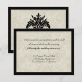 Ontvangingsuitnodiging, zwart in Cream Damask Kaart (Voorkant / Achterkant)