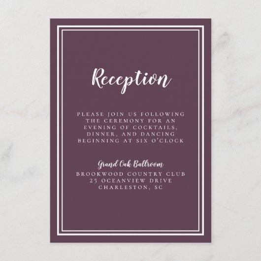 Ontvangingsweddenschap Classic Paars White Simple Informatiekaartje (Voorkant)