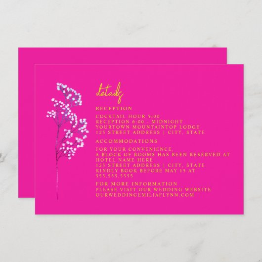 Ontvangst Accommodatie Heet Roze Bruiloft Kaart (Voorkant / Achterkant)