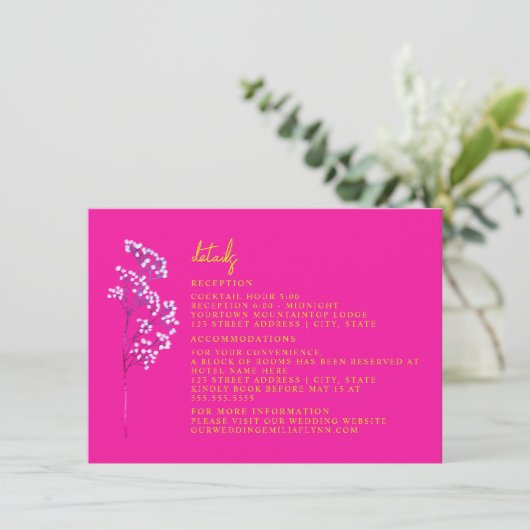 Ontvangst Accommodatie Heet Roze Bruiloft Kaart (Staand voorkant)