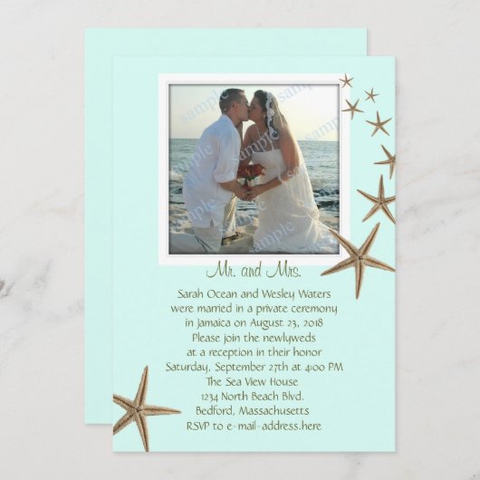 Ontvangst Alleen Blauwe Zeester Trouw Aankondiging (Voorkant / Achterkant)